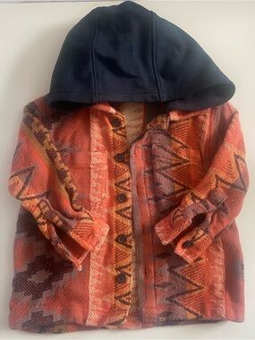 Old Navy Orange Patterned Hooded Button Jacket